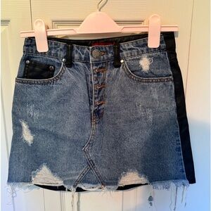 Lightly worn denim and leather skirt size small